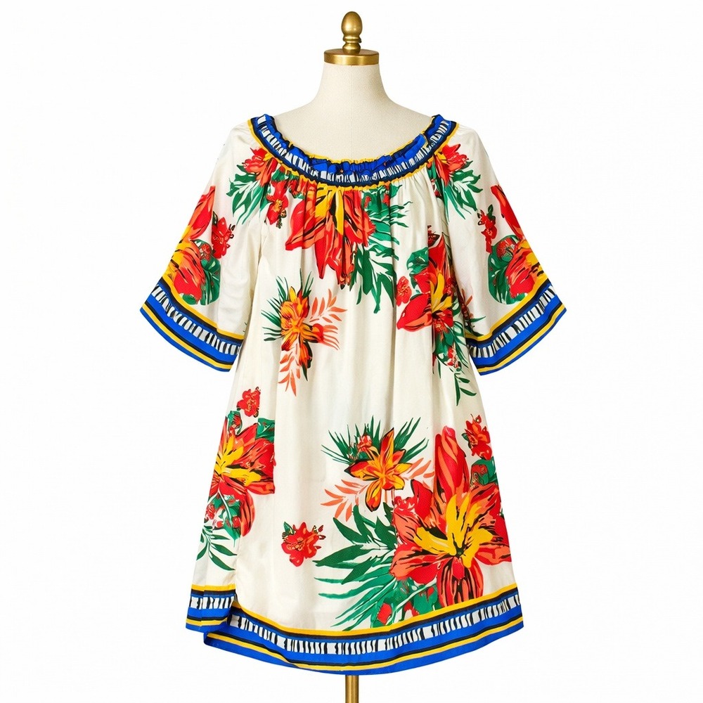 Free Market by Flying Tomato Floral Peasant Dress M‎ Boho Vacay Resort Bright